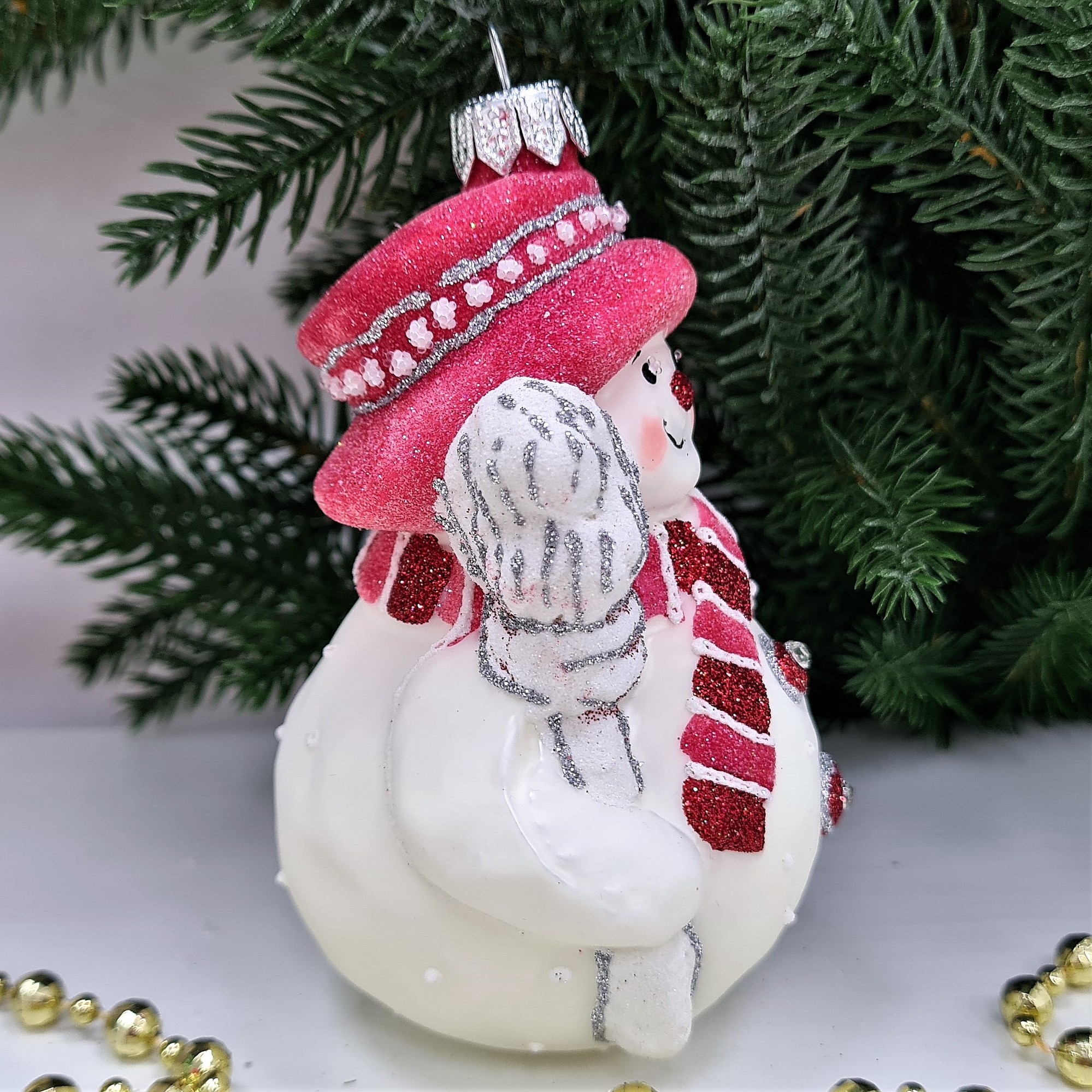 фото Стеклянная елочная игрушка Снеговик