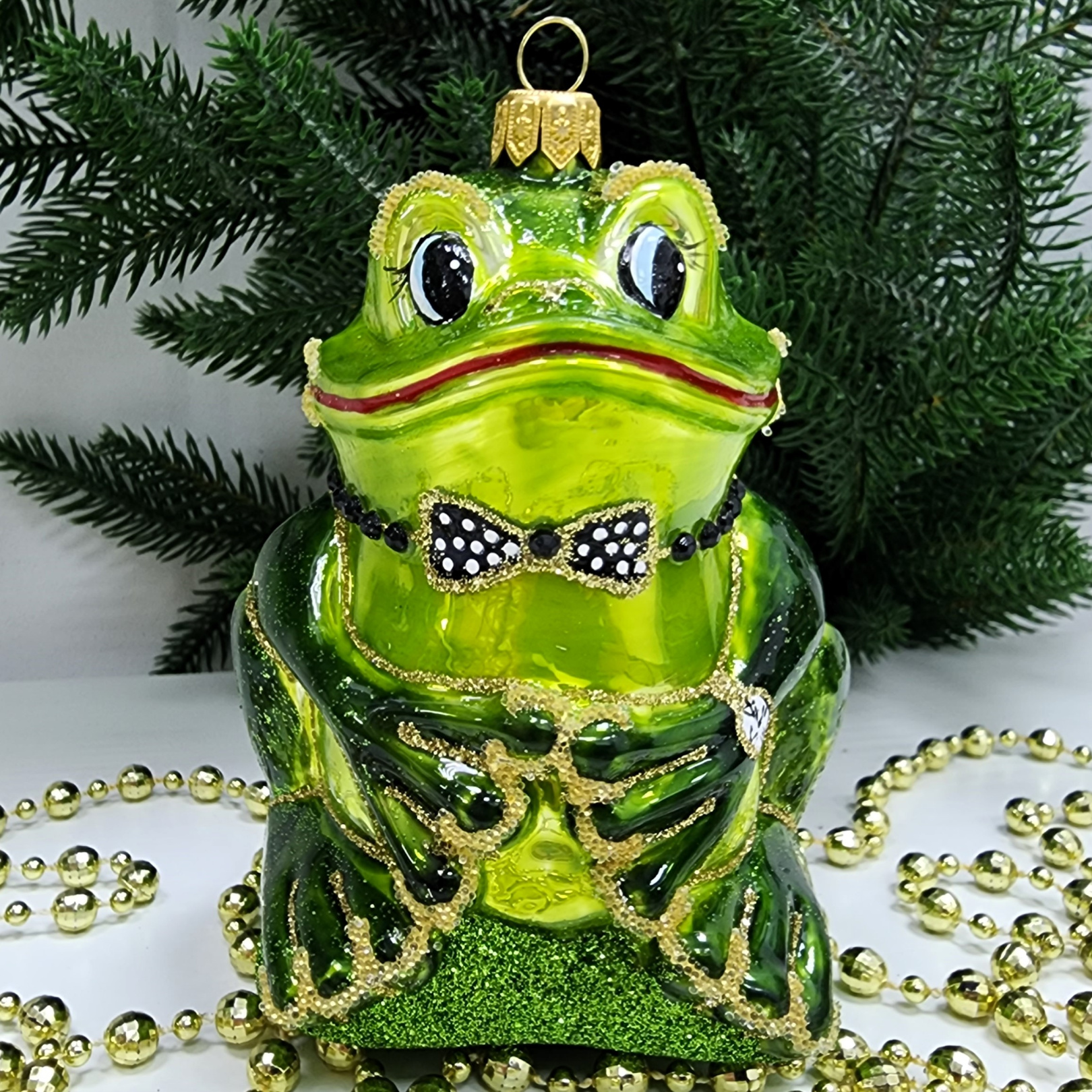 фото Стеклянная елочная игрушка Лягушка-Он