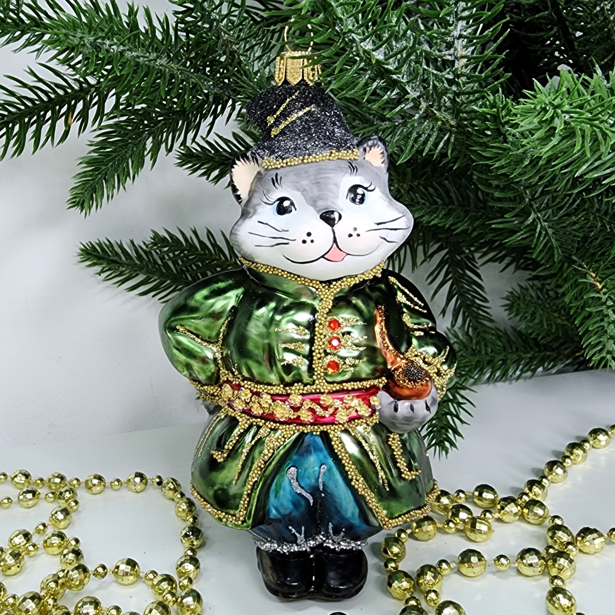 фото Стеклянная елочная игрушка Котофей