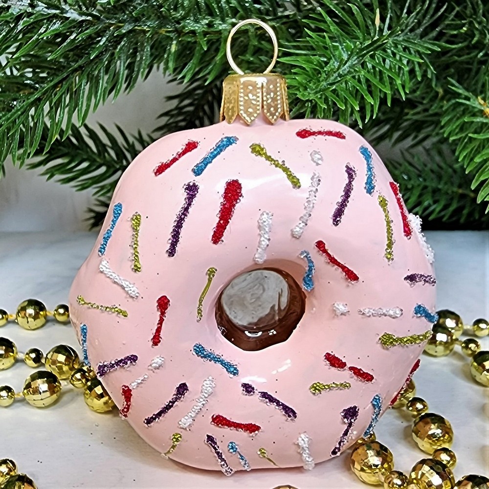 фото Стеклянная елочная игрушка Пончик Донат-2
