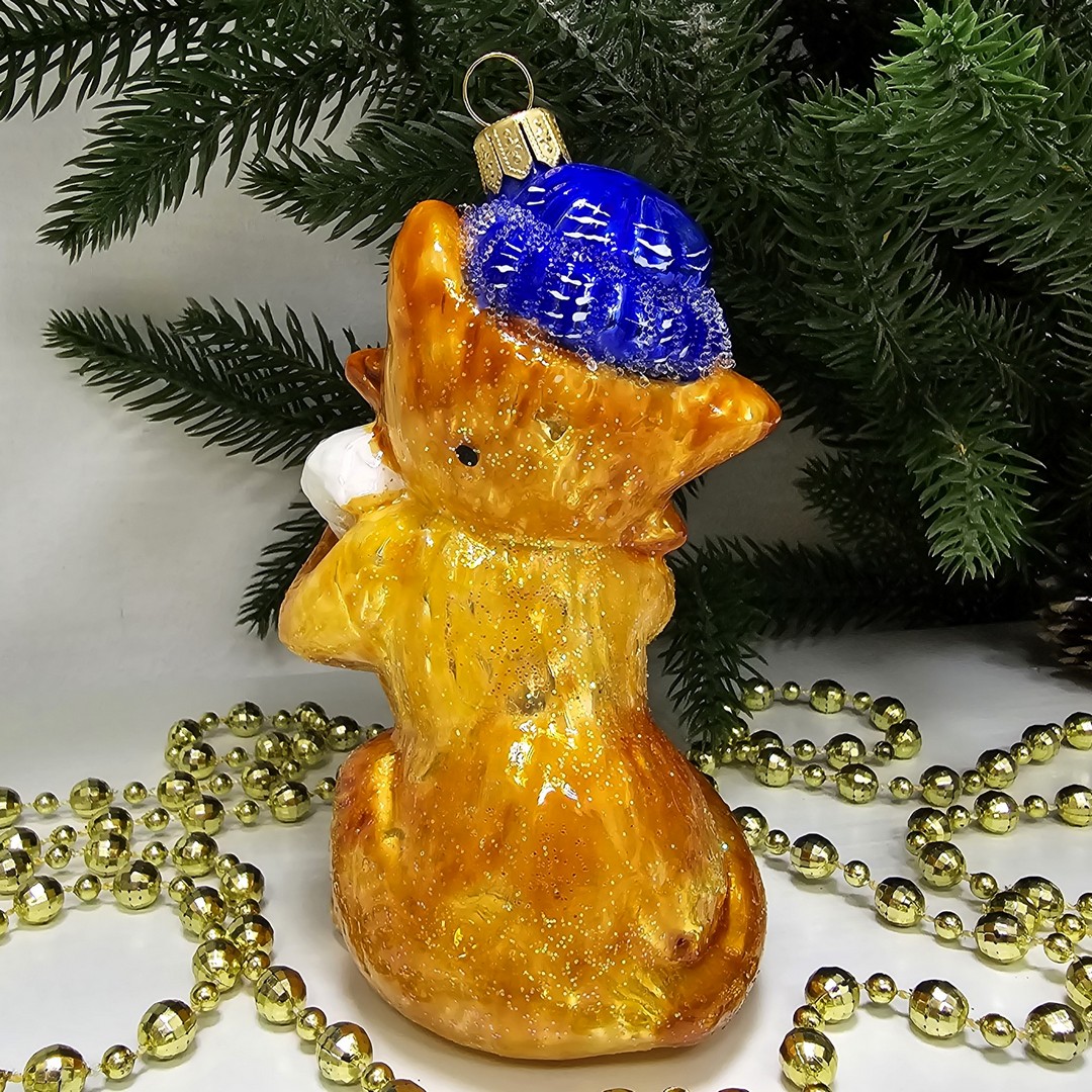 фото Стеклянная елочная игрушка Лисичка в шапке