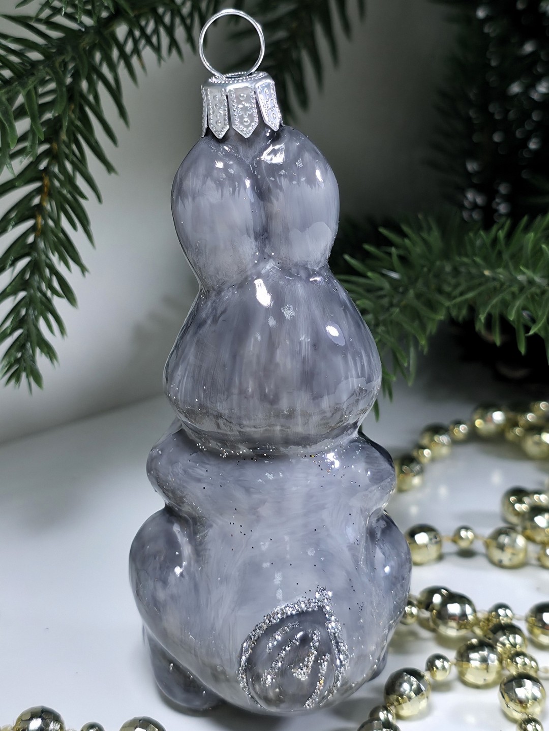 фото Стеклянная елочная игрушка Зайчик