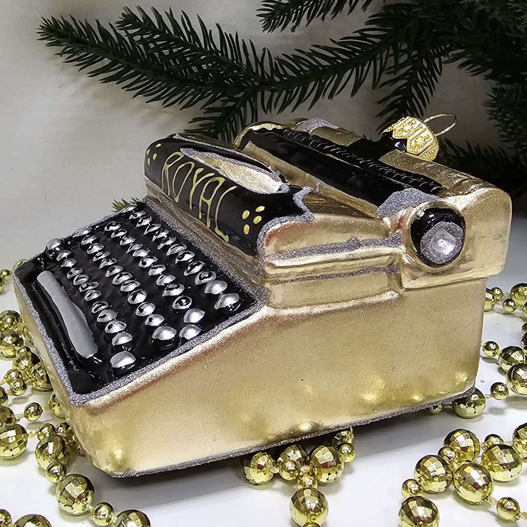 фото Стеклянная елочная игрушка Печатная машинка ретро