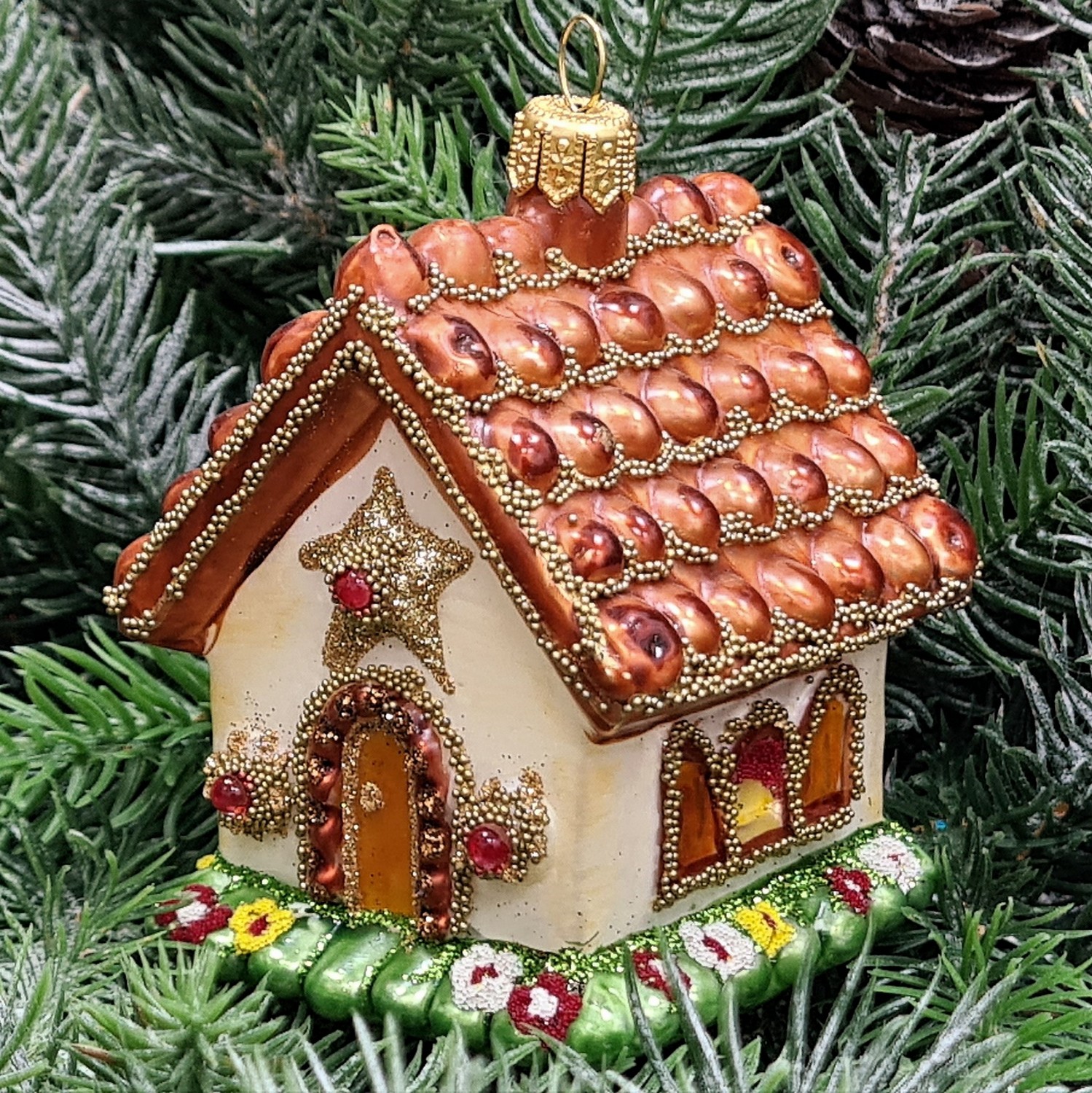 фото Стеклянная елочная игрушка Пряничный домик