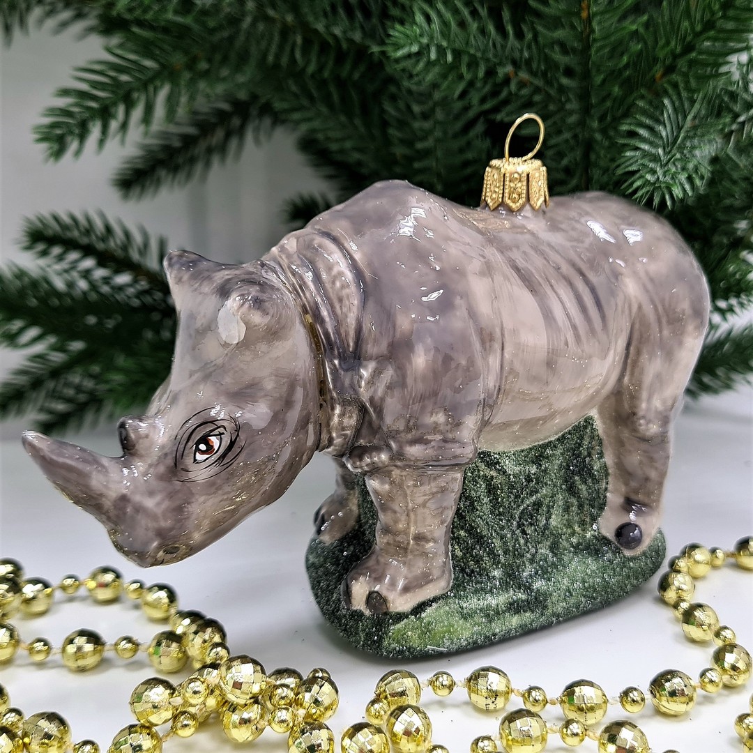 фото Стеклянная елочная игрушка Носорог