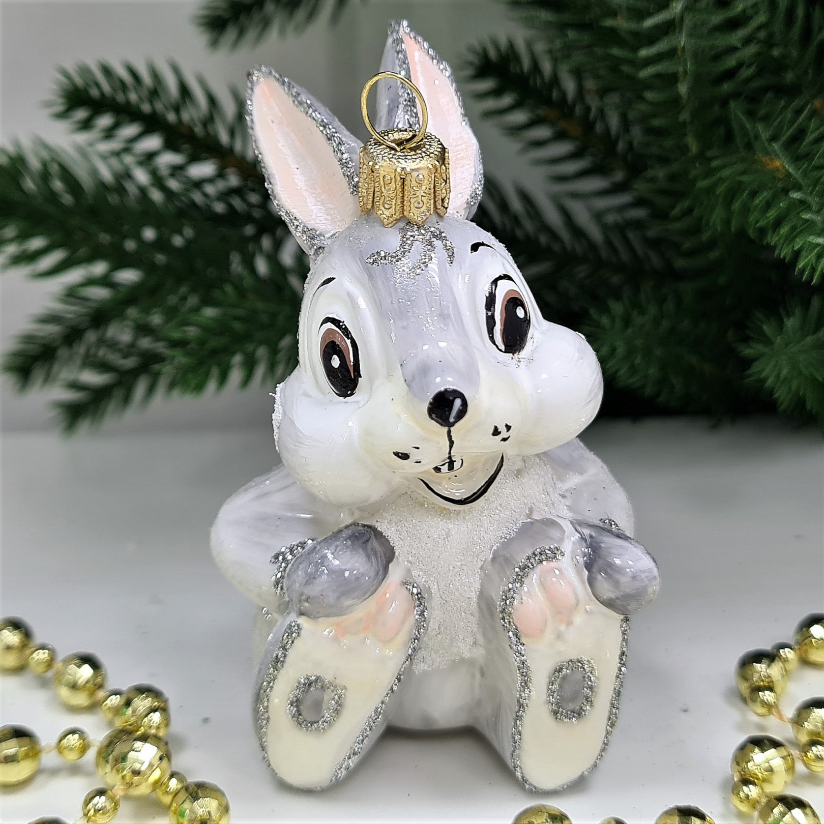 фото Стеклянная елочная игрушка Зайчик из Бемби