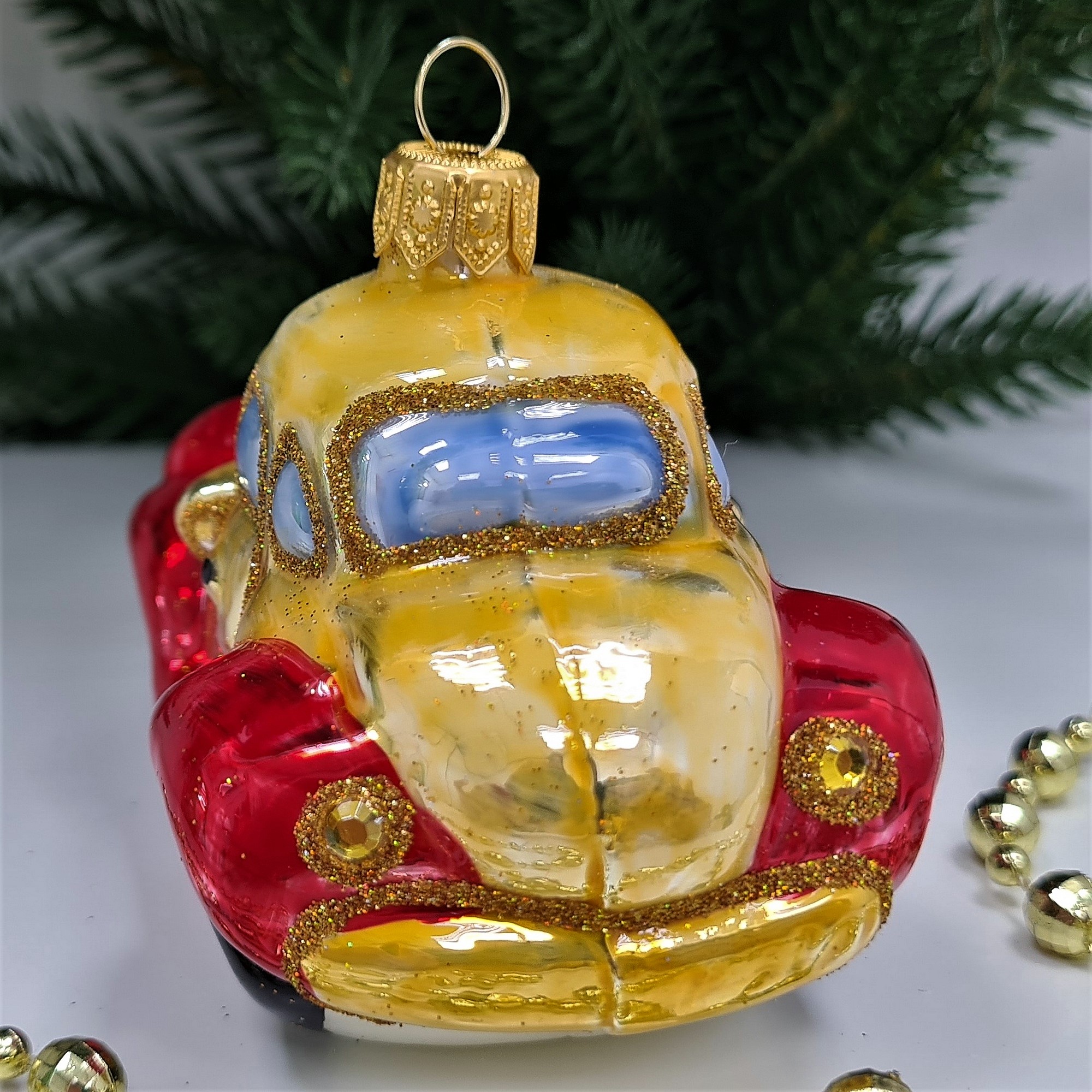 фото Стеклянная елочная игрушка Машинка