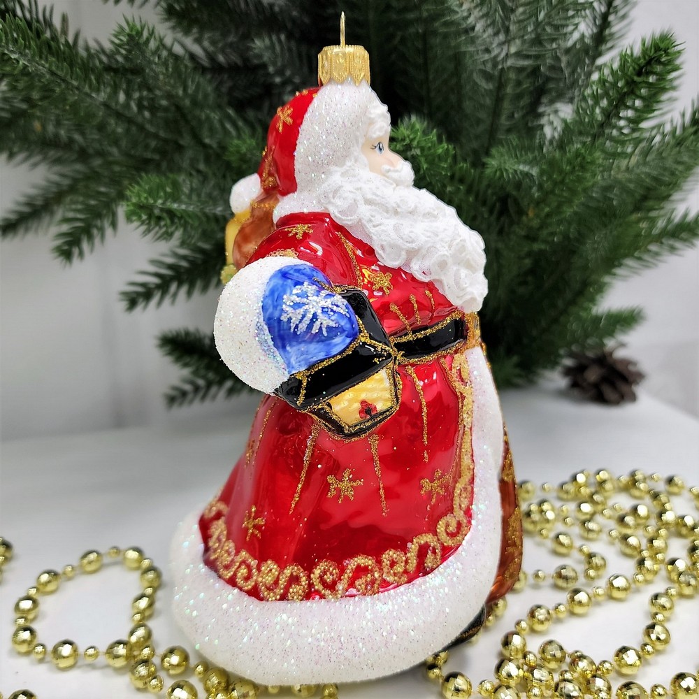 фото Стеклянная елочная игрушка Дед Мороз с фонарем