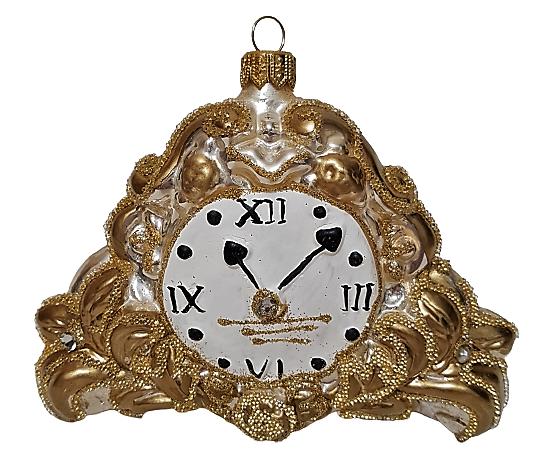 фото Стеклянная елочная игрушка Часы каминные