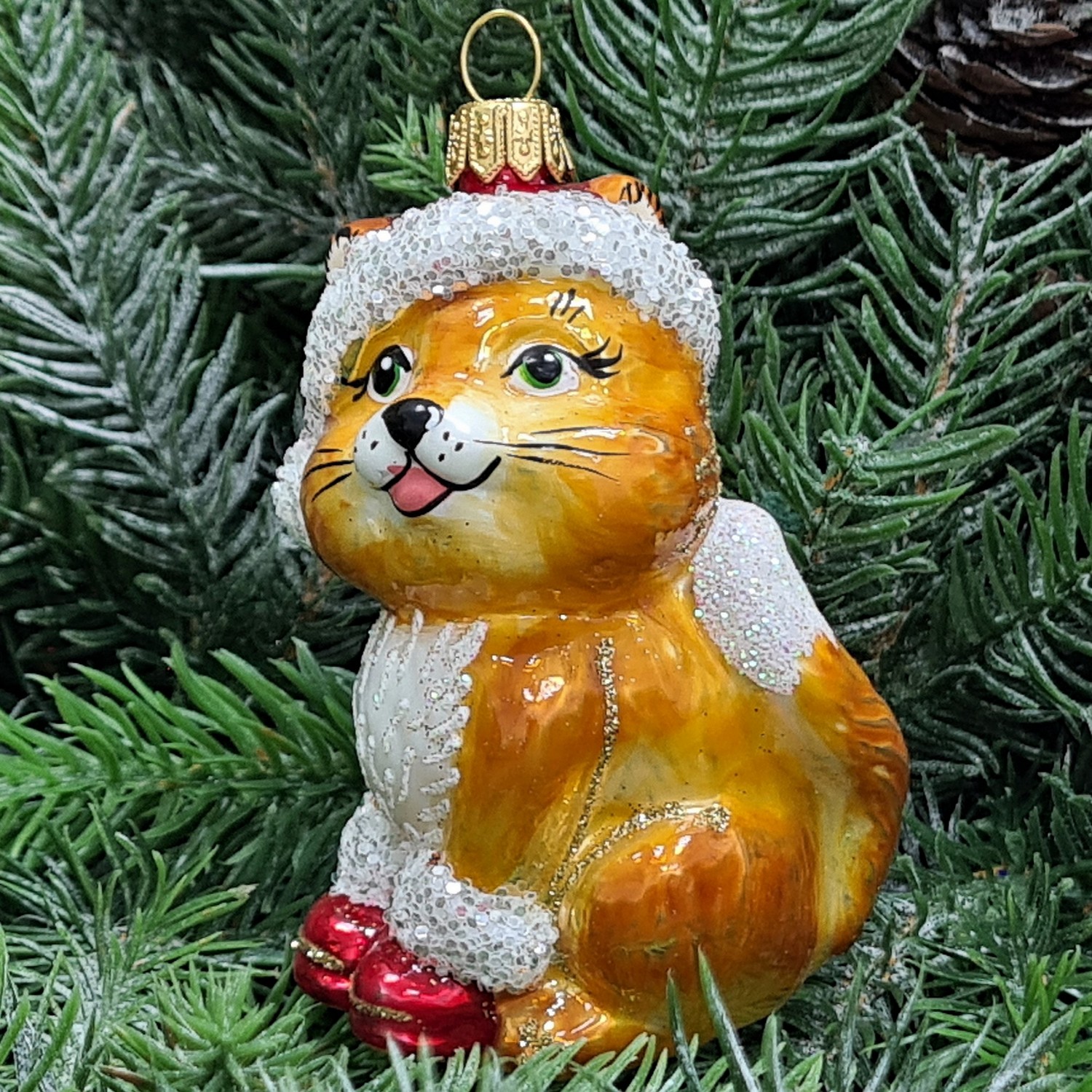 фото Стеклянная елочная игрушка Котенок Санта