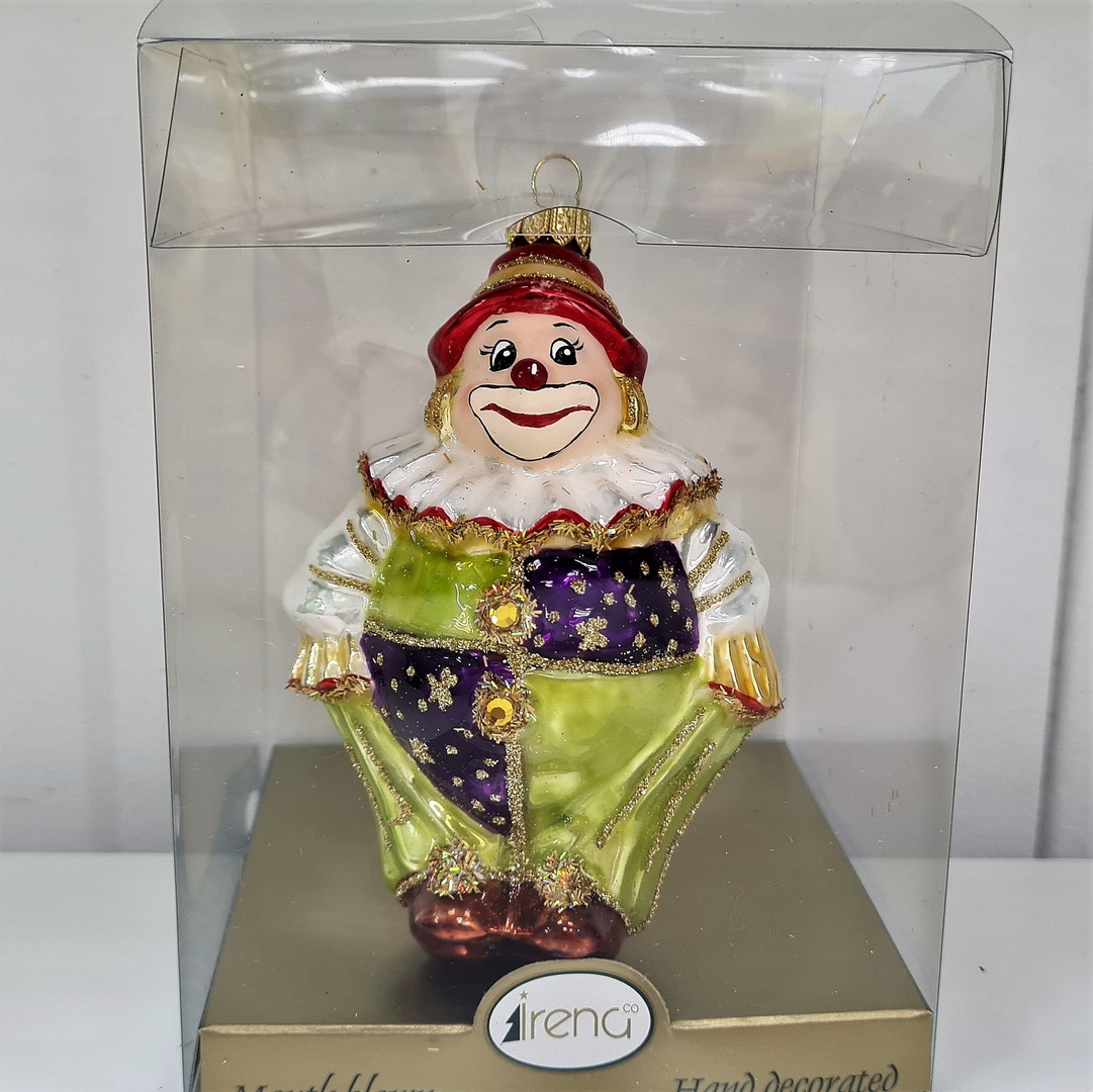 фото Стеклянная елочная игрушка Клоун в жабо