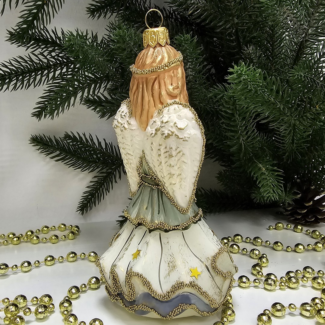 фото Стеклянная елочная игрушка Ангел с арфой винтаж