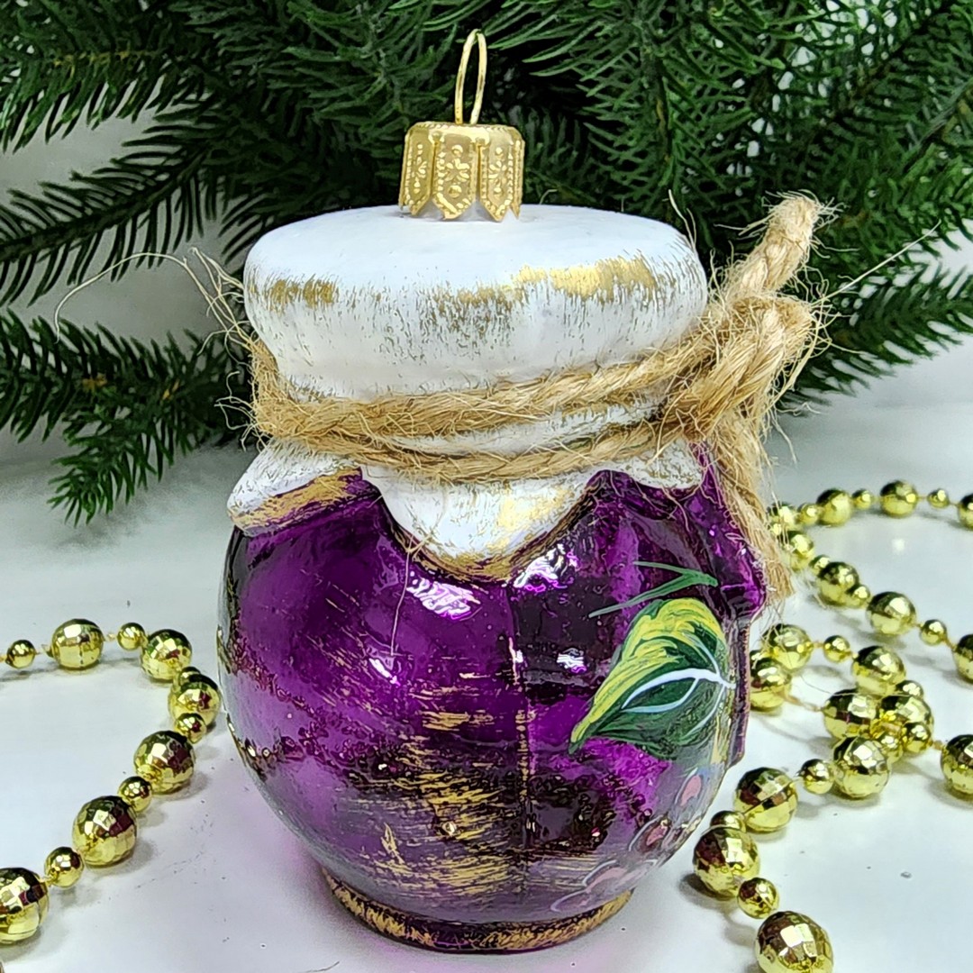 фото Стеклянная елочная игрушка Баночка ягод