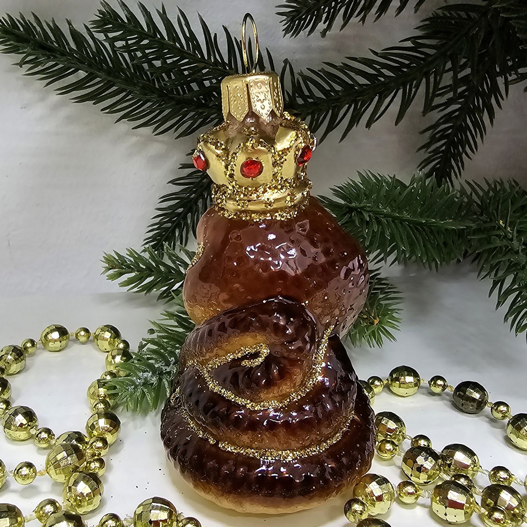 фото Стеклянная елочная игрушка Кобра в короне (без заводской упаковки)