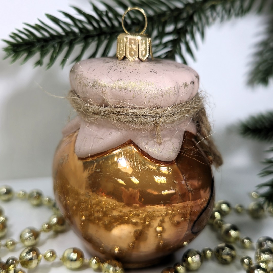 фото Стеклянная елочная игрушка Баночка грибочков