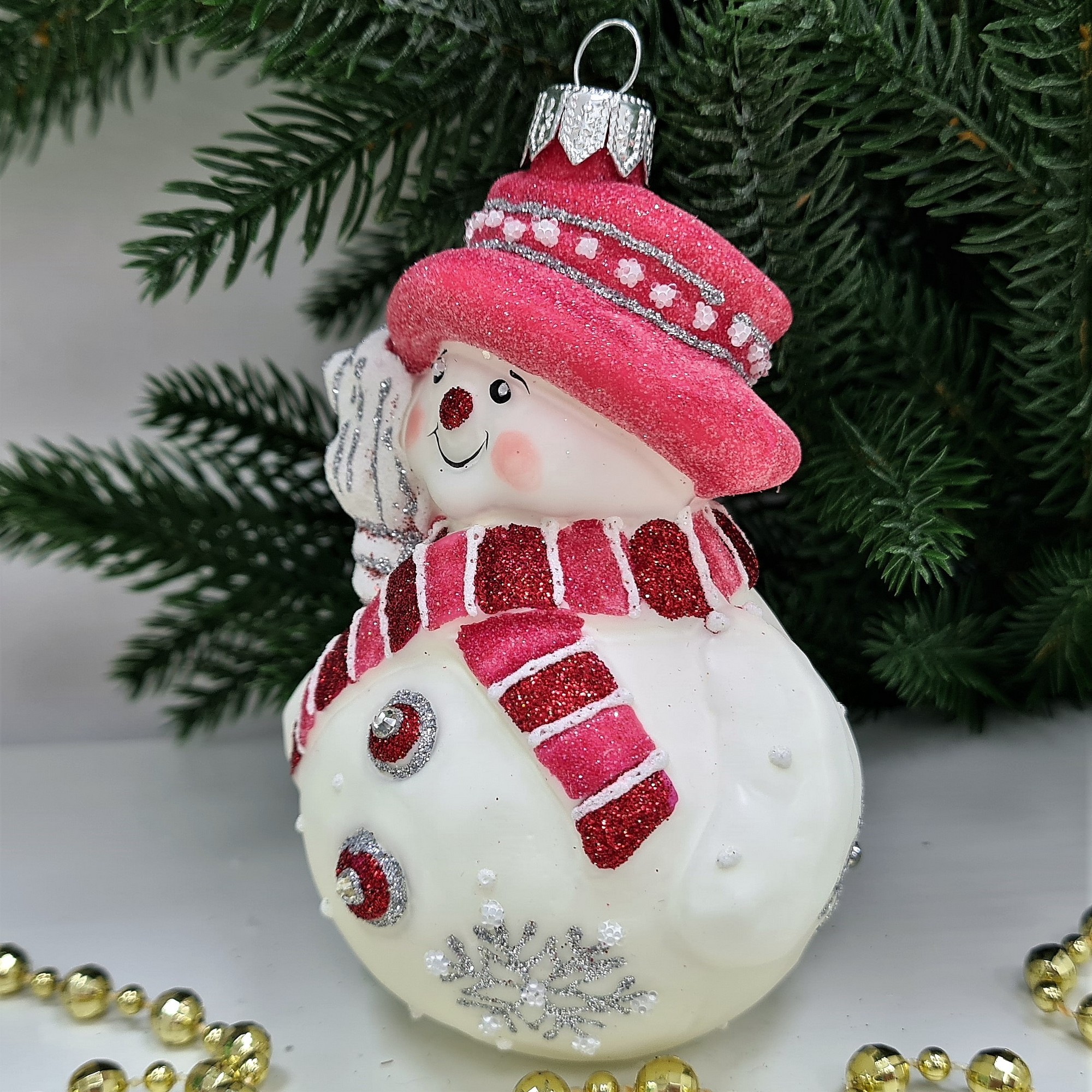 фото Стеклянная елочная игрушка Снеговик