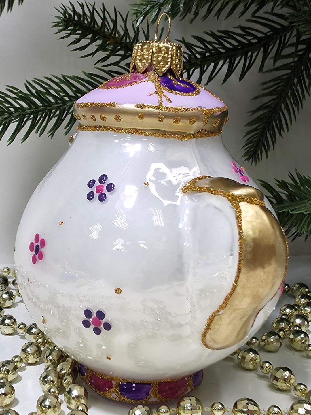 фото Стеклянная елочная игрушка Чайник