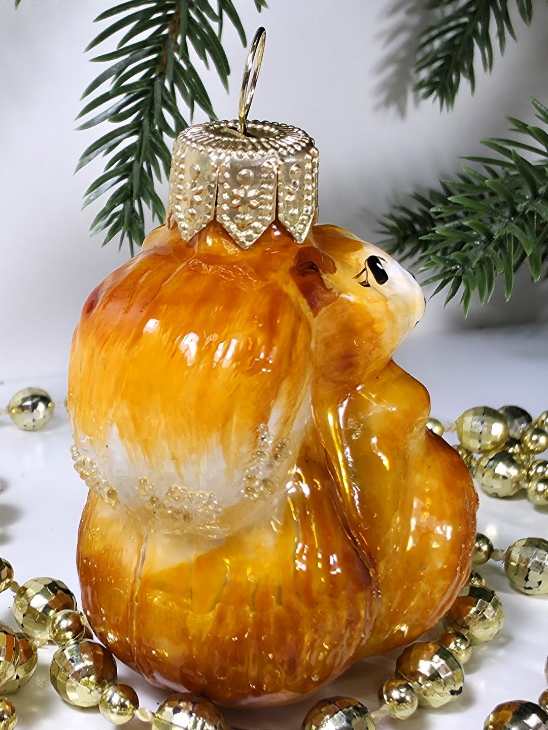 фото Стеклянная елочная игрушка Белочка мини