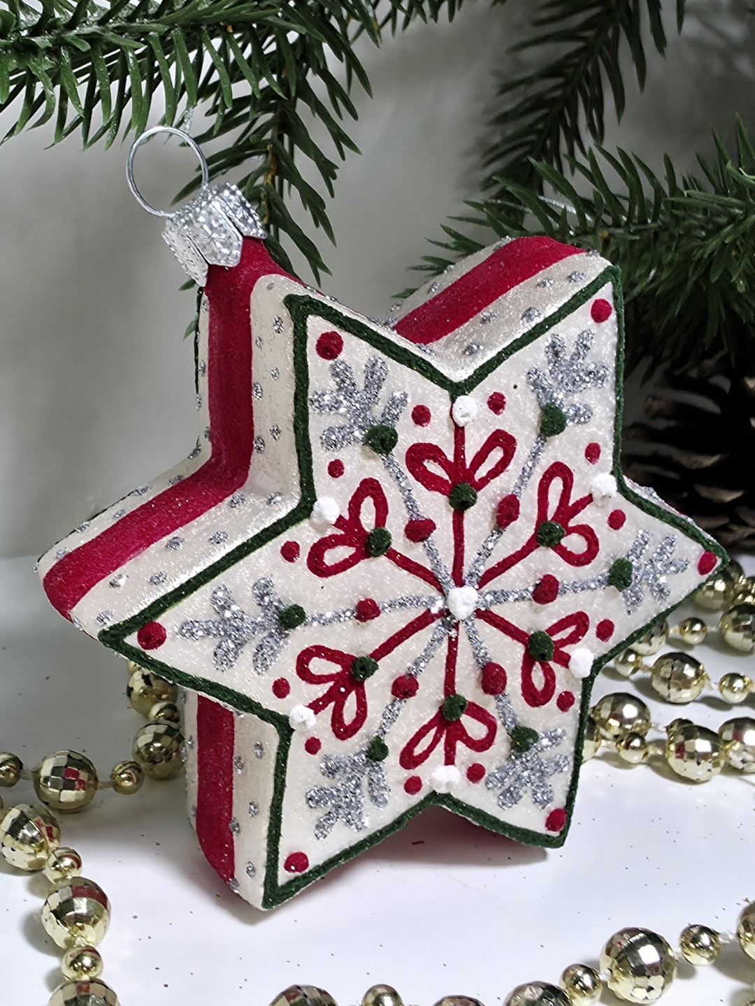 фото Стеклянная елочная игрушка Звездочка пряник