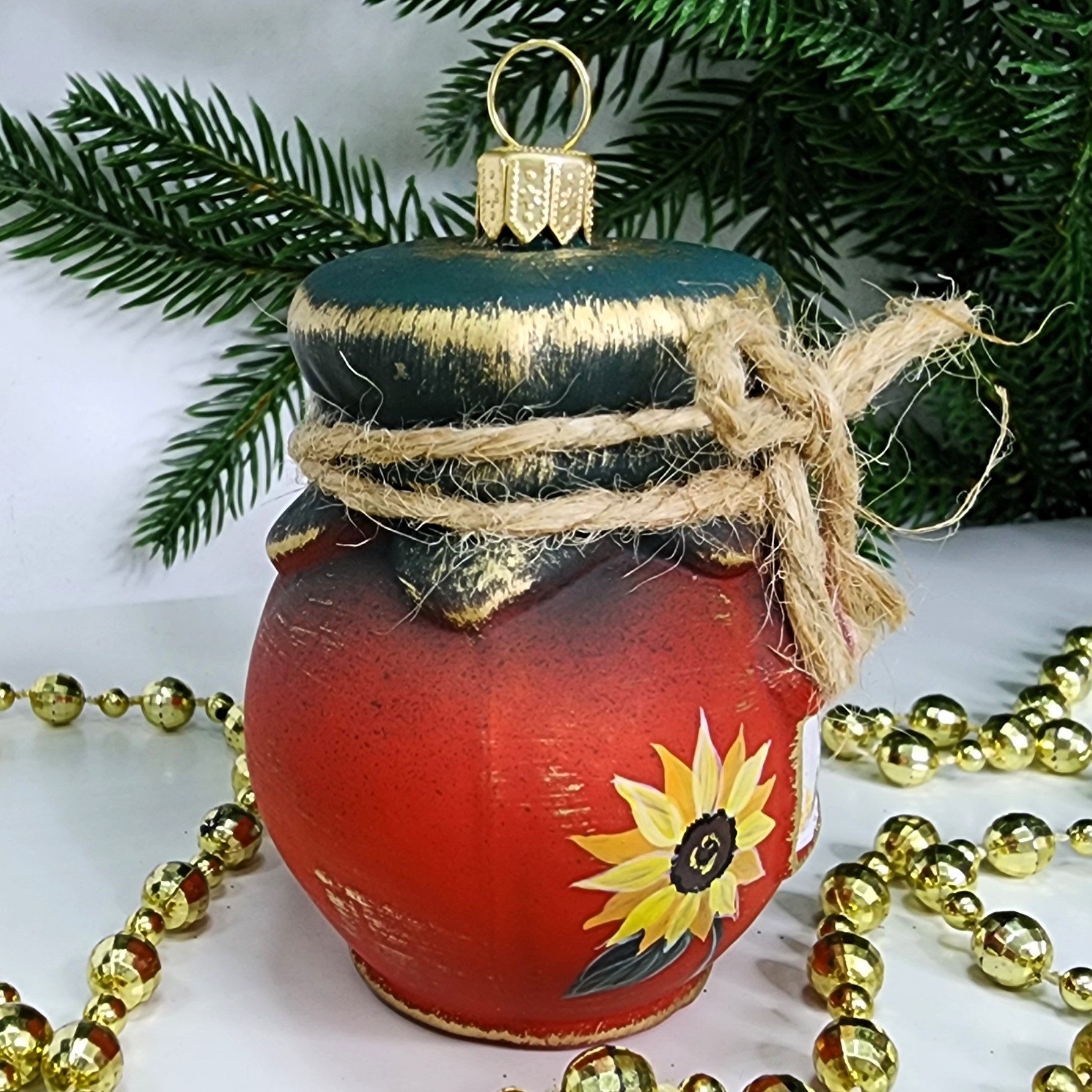 фото Стеклянная елочная игрушка Баночка мёда