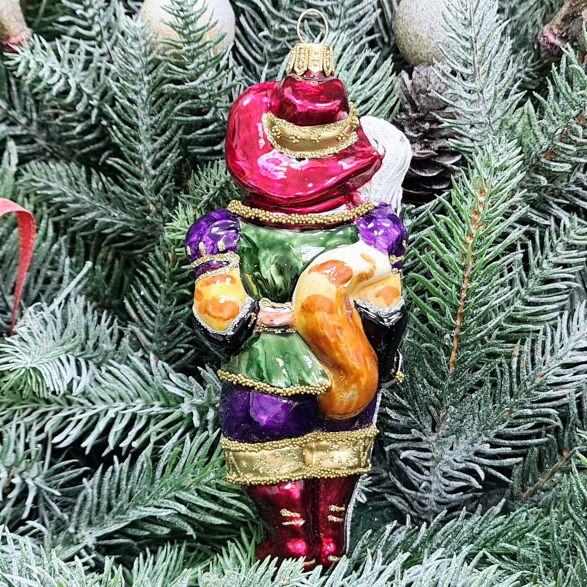 фото Стеклянная елочная игрушка Кот в сапогах рыжий