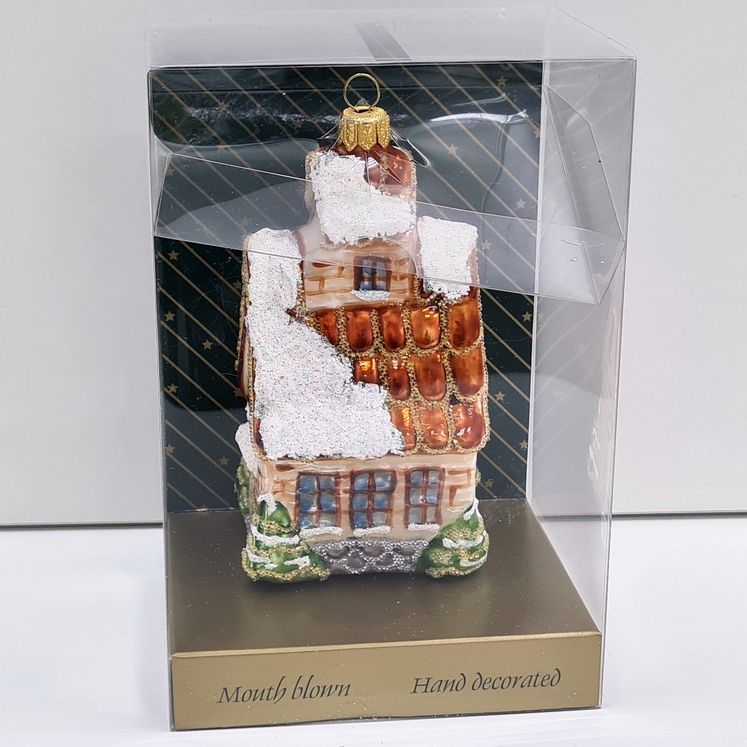 фото Стеклянная елочная игрушка Домик с острой крышей