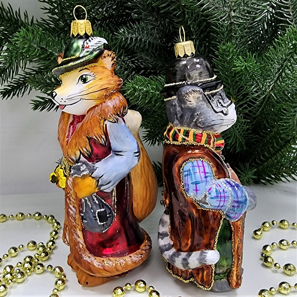 фото Набор стеклянных ёлочных игрушек Кот и лиса