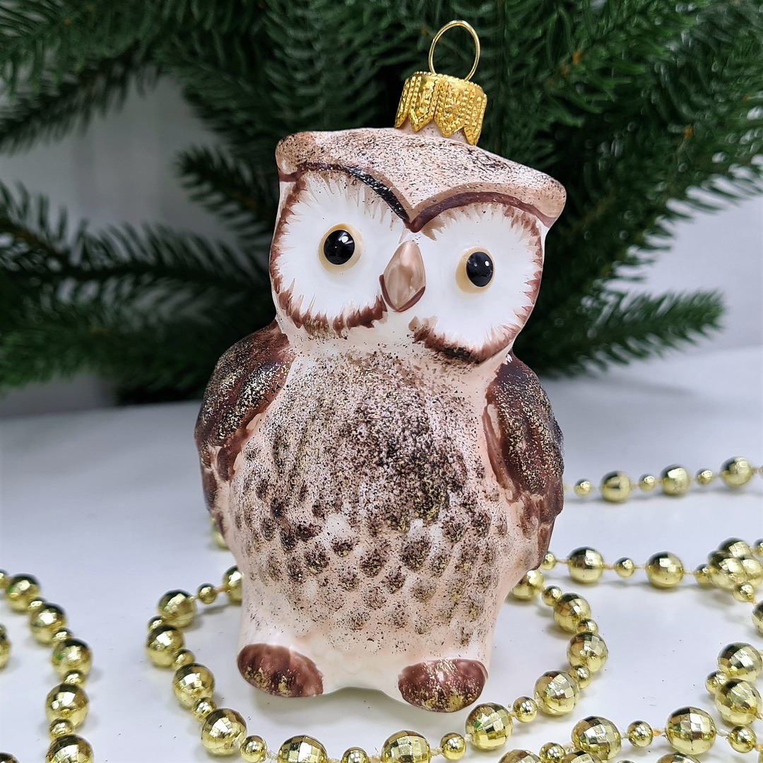 фото Стеклянная елочная игрушка Сова винтаж