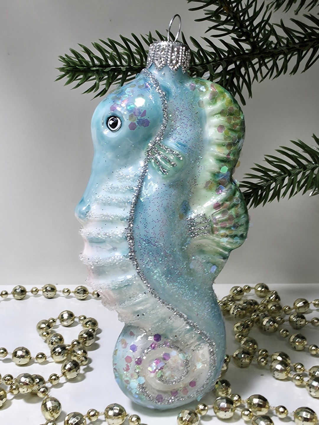 фото Стеклянная елочная игрушка Морской конек