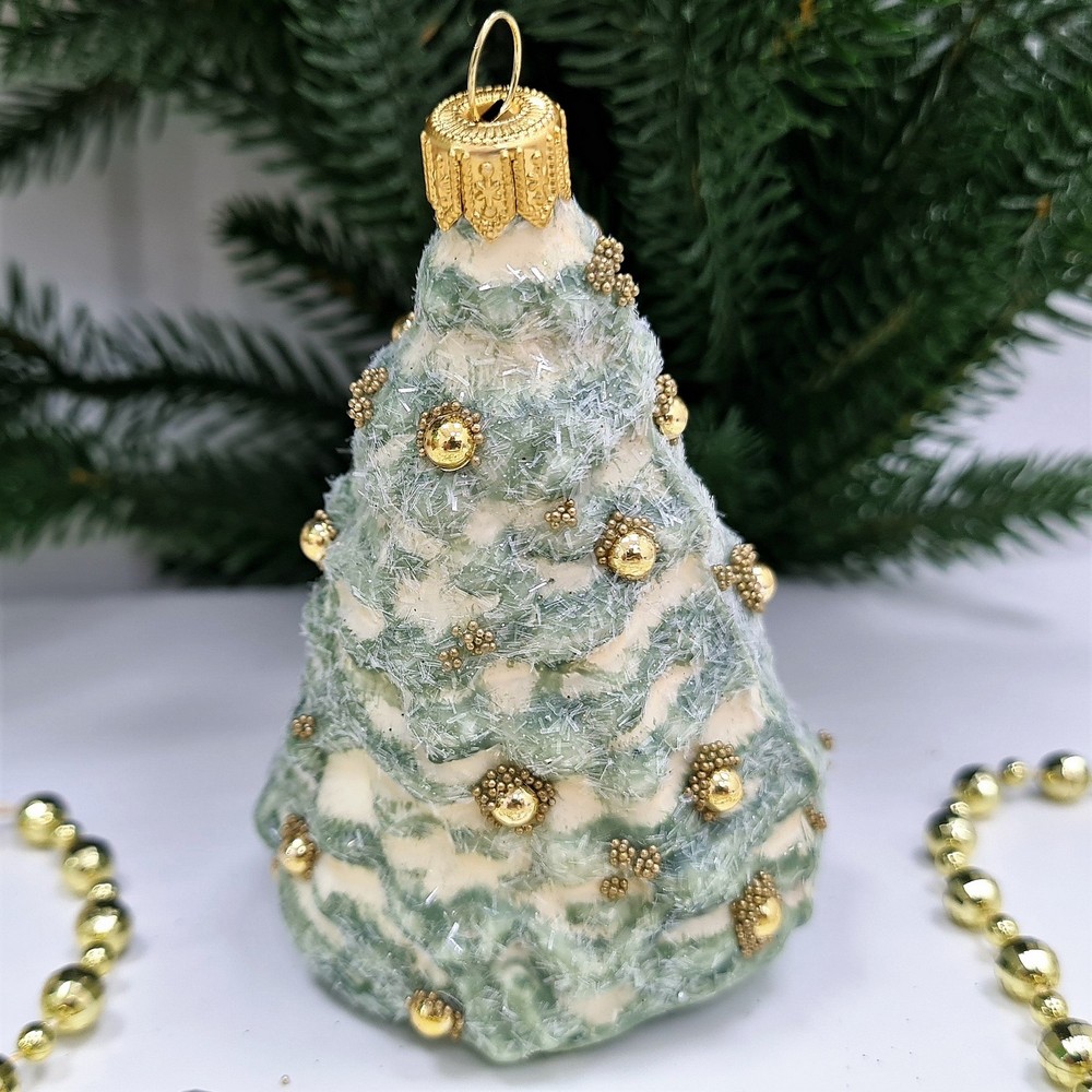 фото Стеклянная елочная игрушка Елочка винтаж