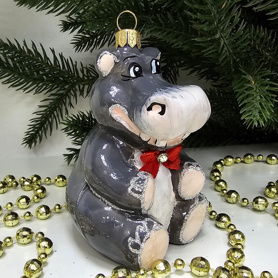 фото Стеклянная елочная игрушка Бегемотик