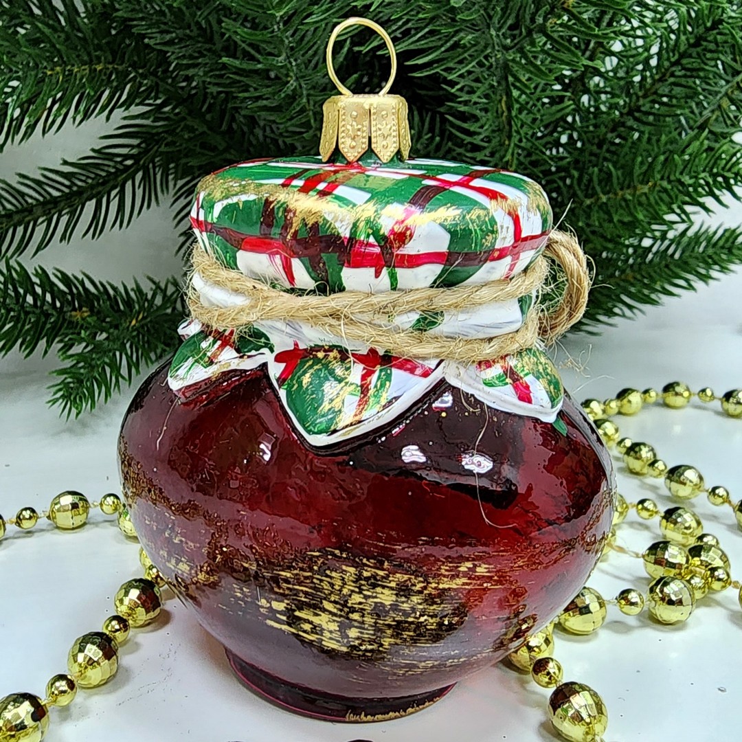 фото Стеклянная елочная игрушка Баночка варенья