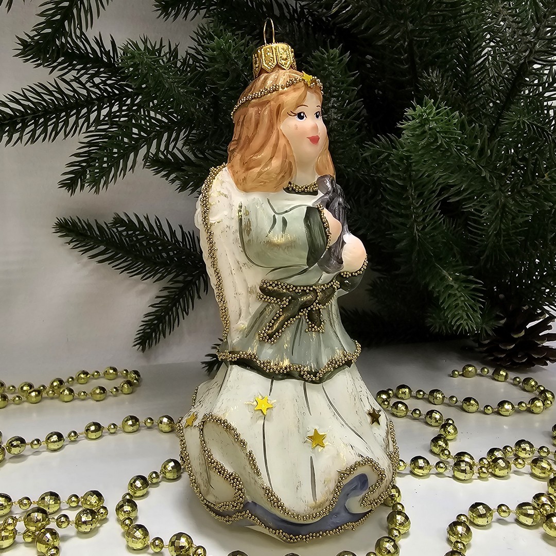 фото Стеклянная елочная игрушка Ангел с арфой винтаж