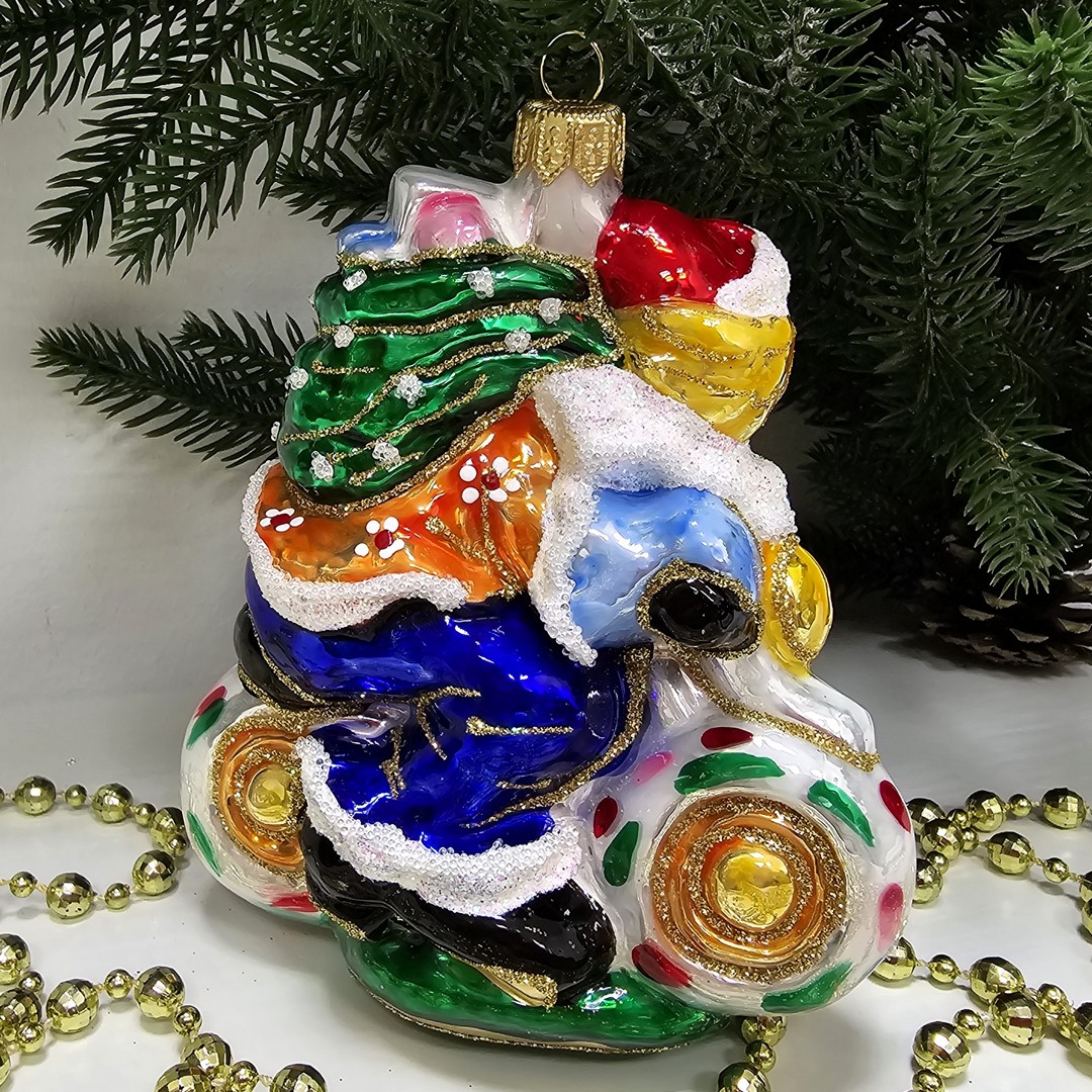 фото Стеклянная елочная игрушка Клоун на мотоцикле