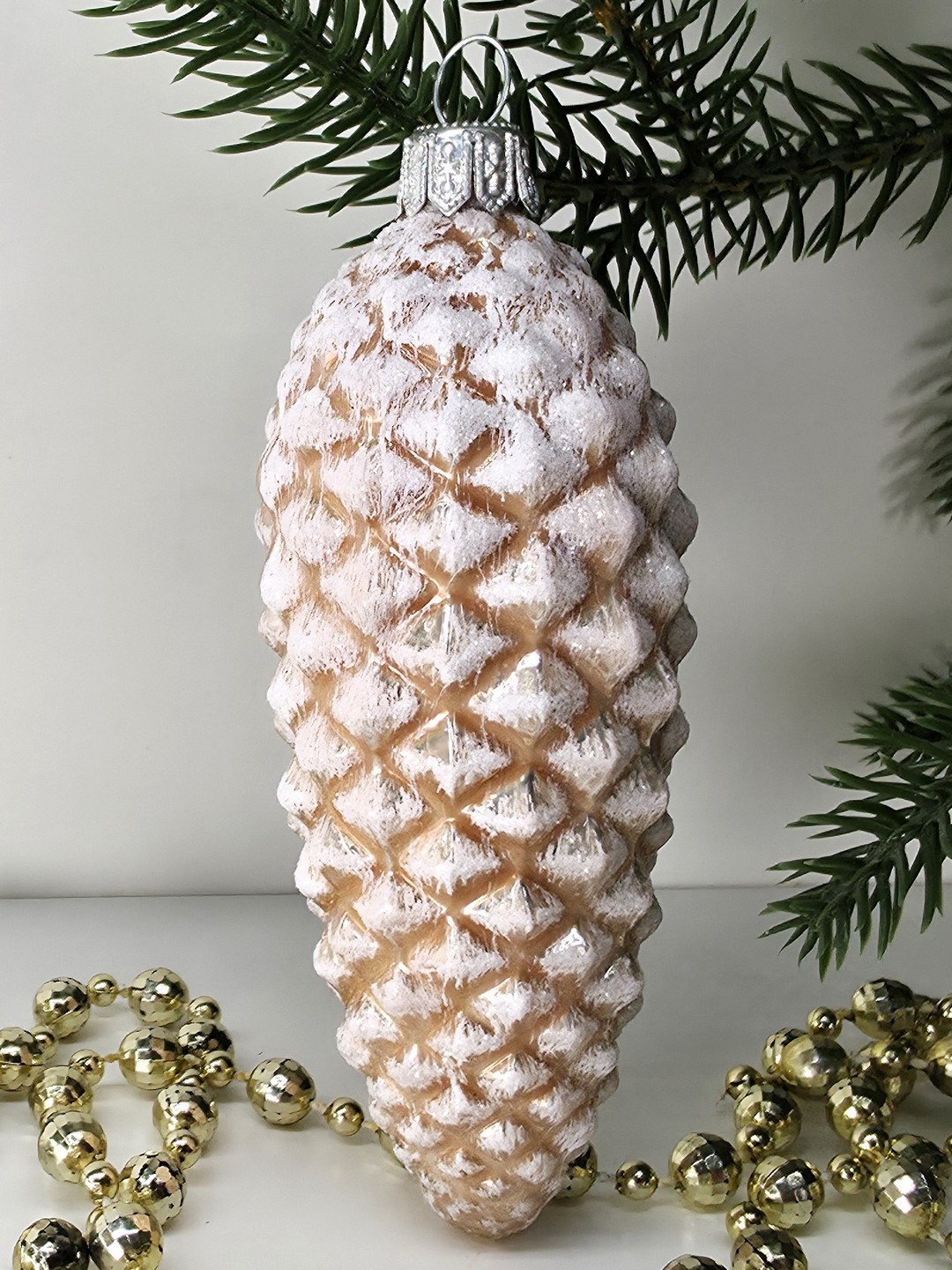 фото Ёлочная игрушка стекло Шишка