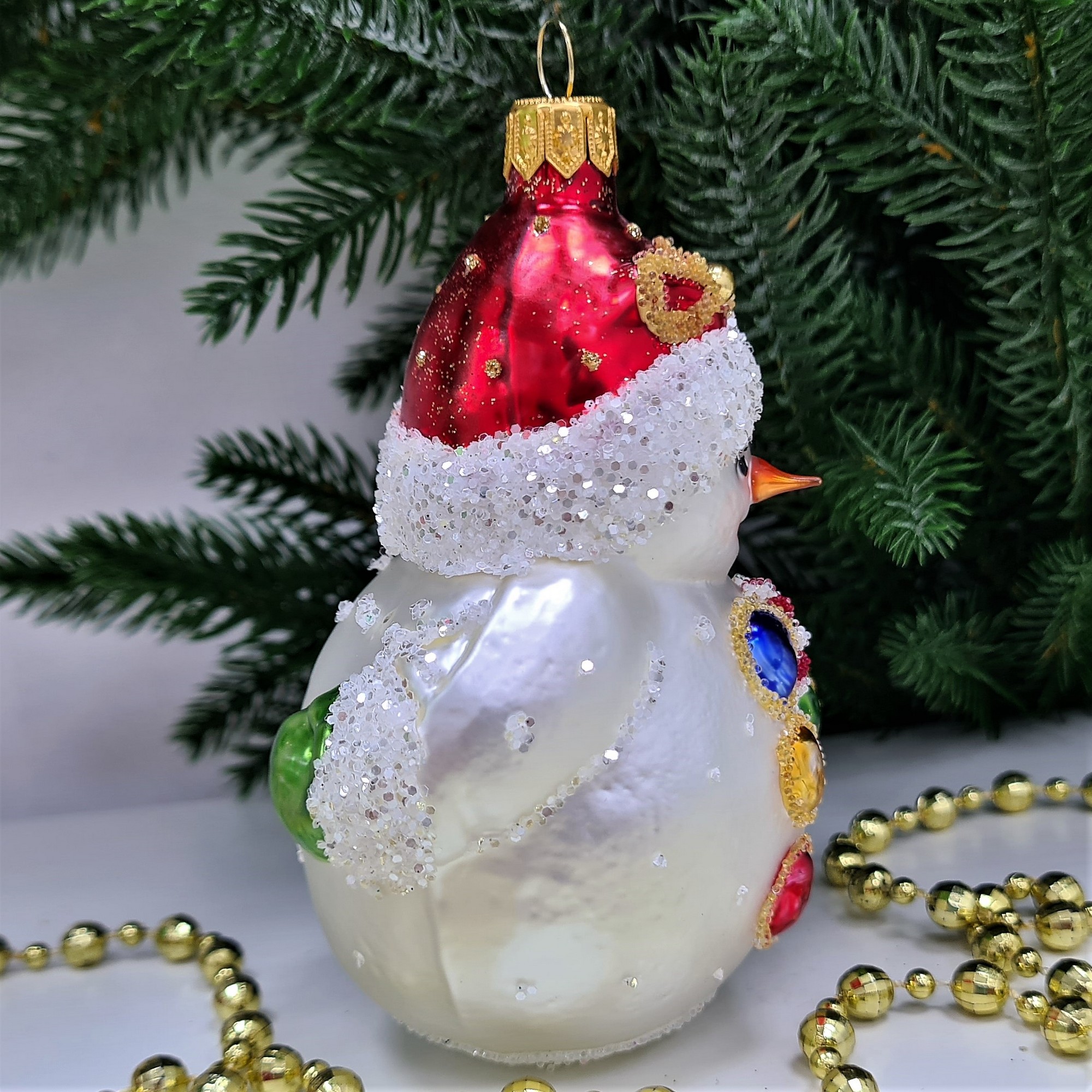 фото Стеклянная елочная игрушка Снеговик