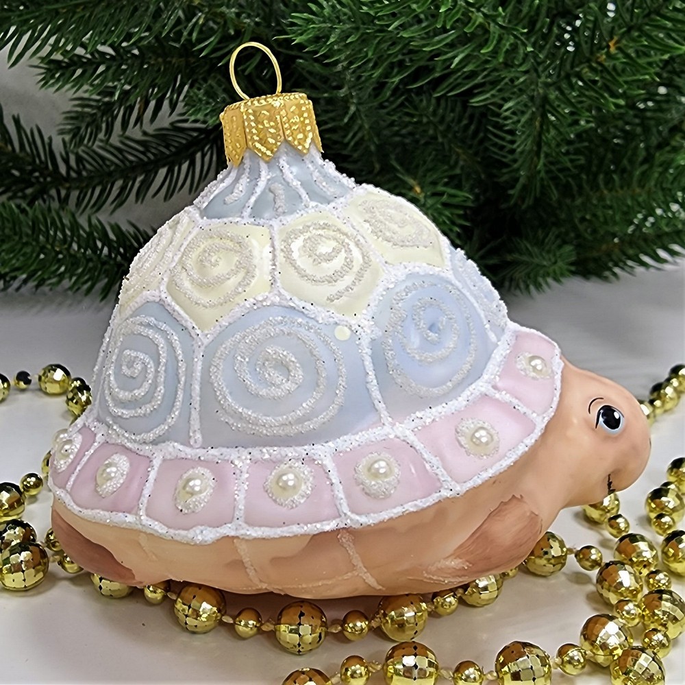 фото Стеклянная елочная игрушка Черепаха детская