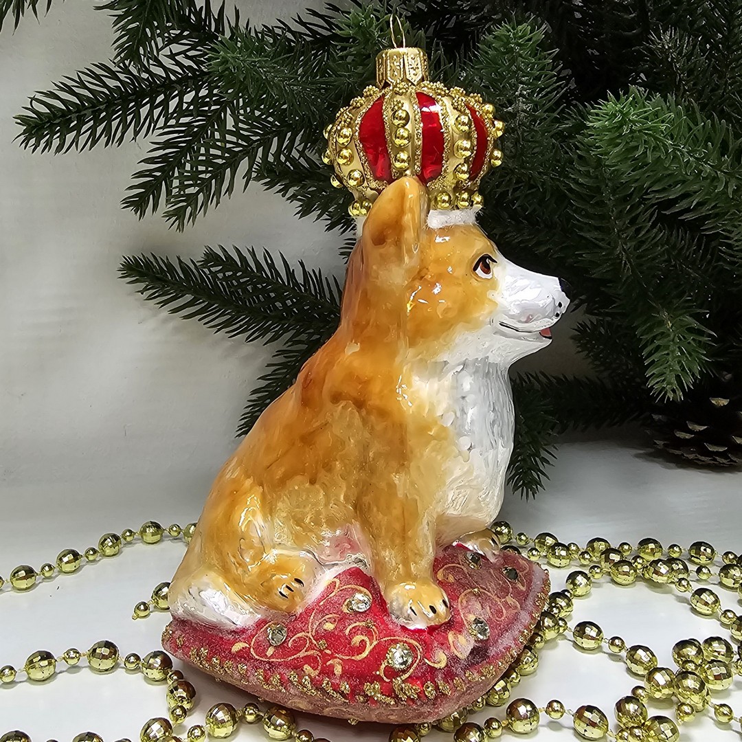 фото Стеклянная елочная игрушка Корги