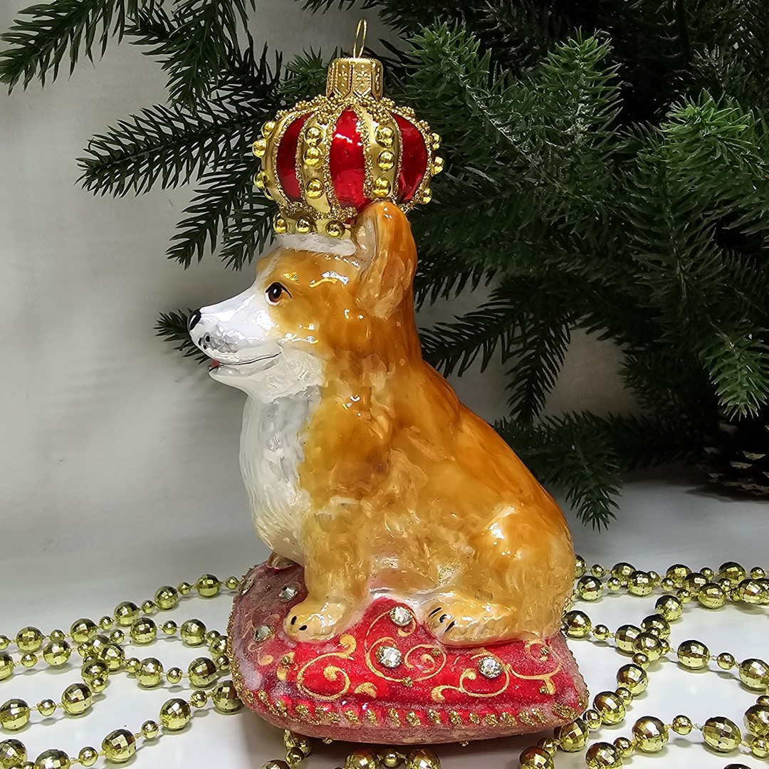 фото Стеклянная елочная игрушка Корги