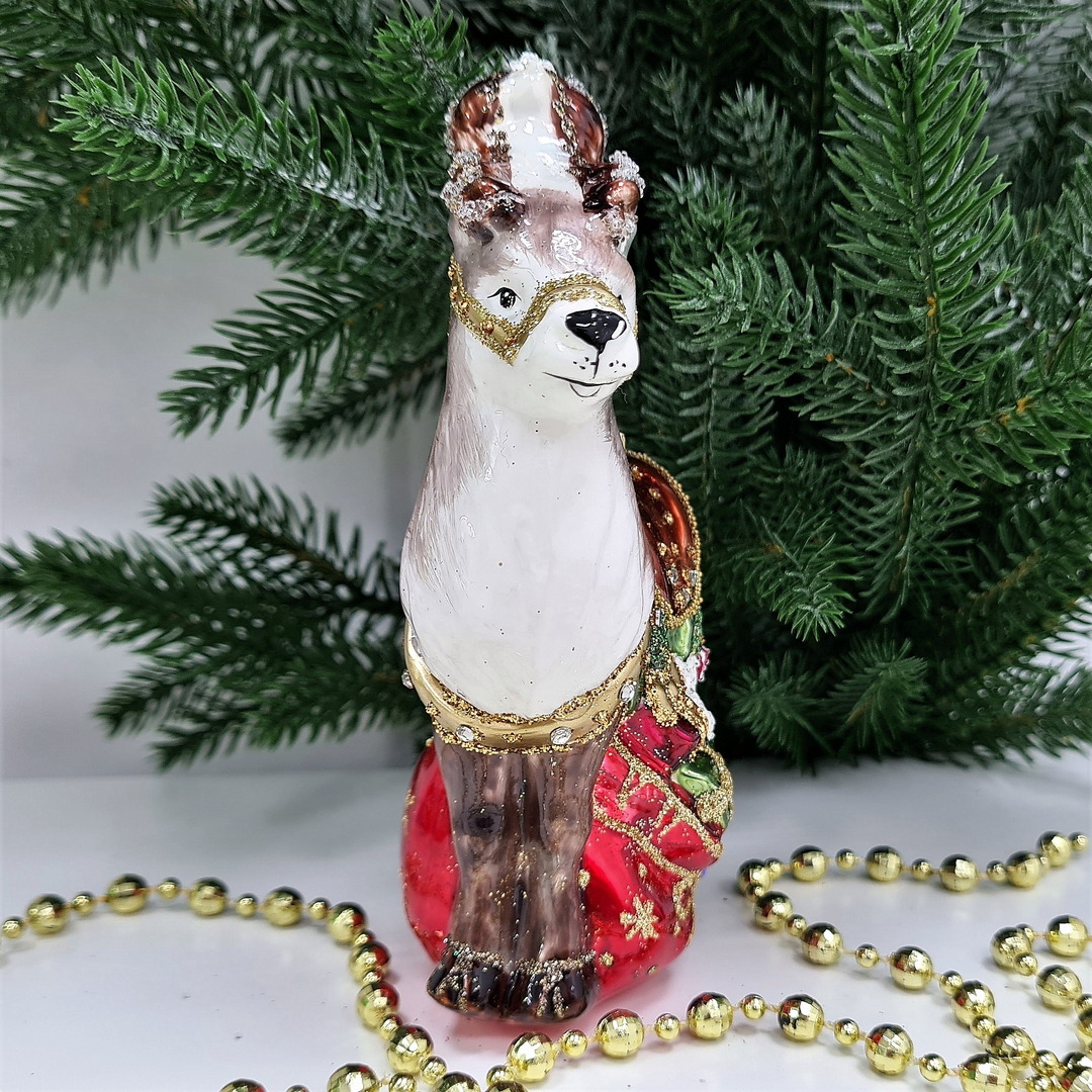 фото Стеклянная елочная игрушка Олень с подарками