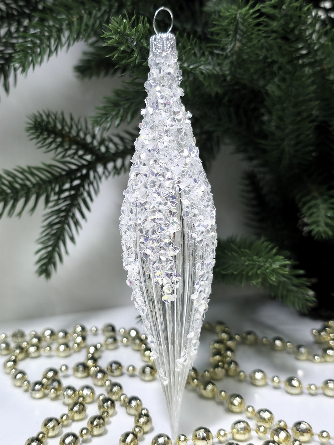 фото Стеклянная елочная игрушка Сосулька