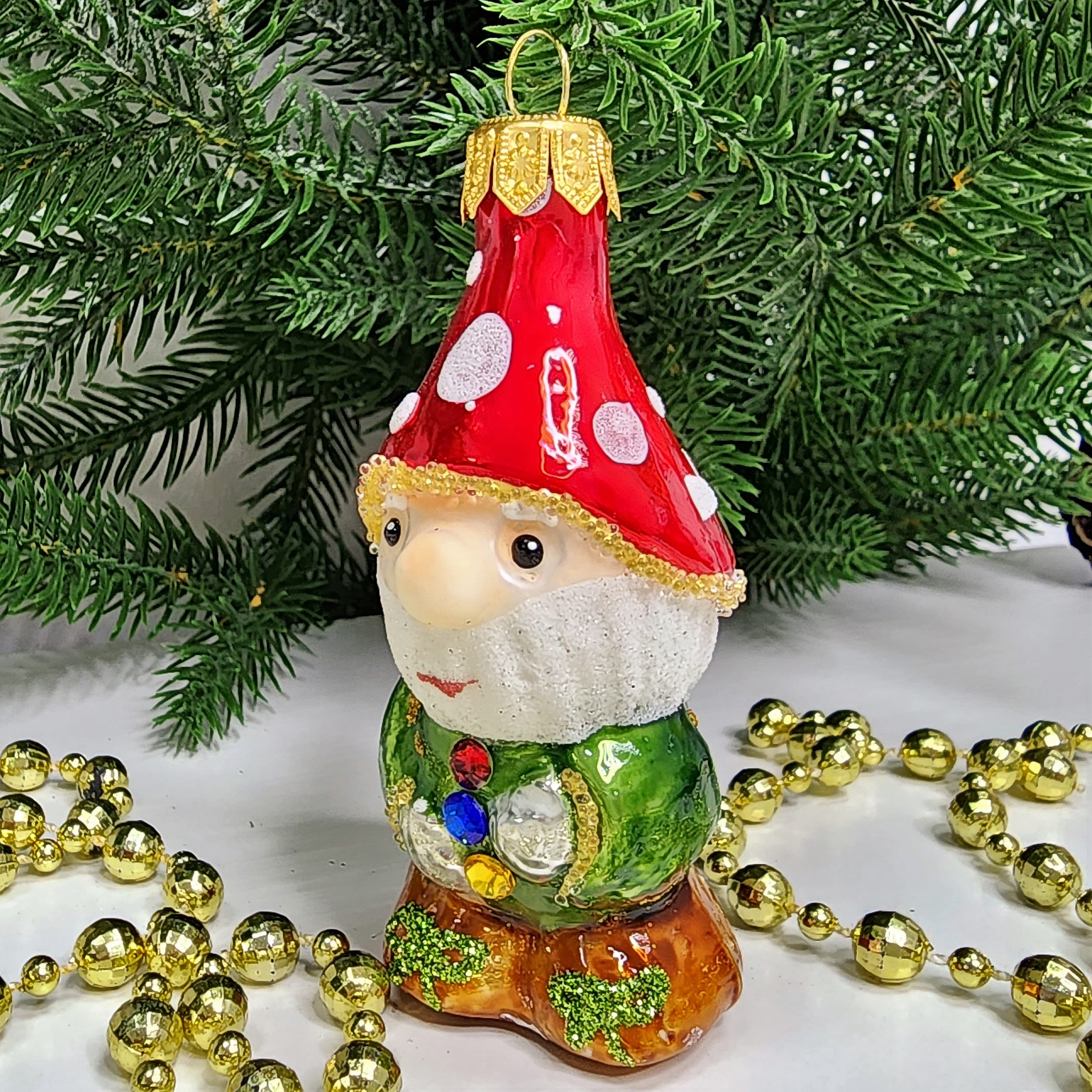 фото Стеклянная елочная игрушка Гномик