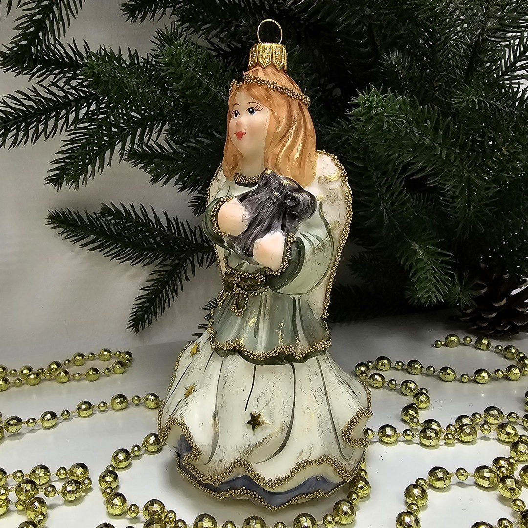 фото Стеклянная елочная игрушка Ангел с арфой винтаж