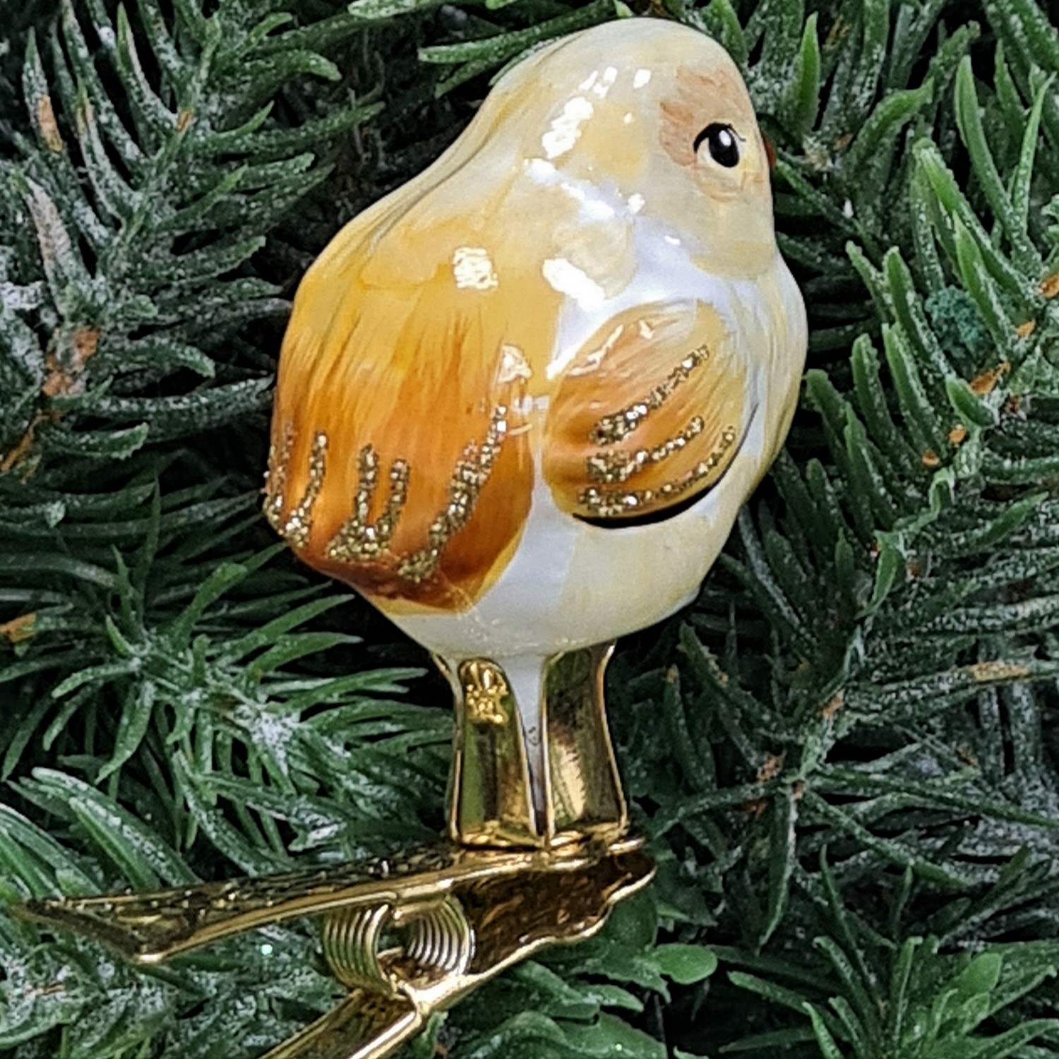 фото Стеклянная елочная игрушка Цыпленок на прищепке