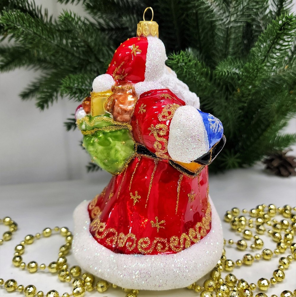 фото Стеклянная елочная игрушка Дед Мороз с фонарем