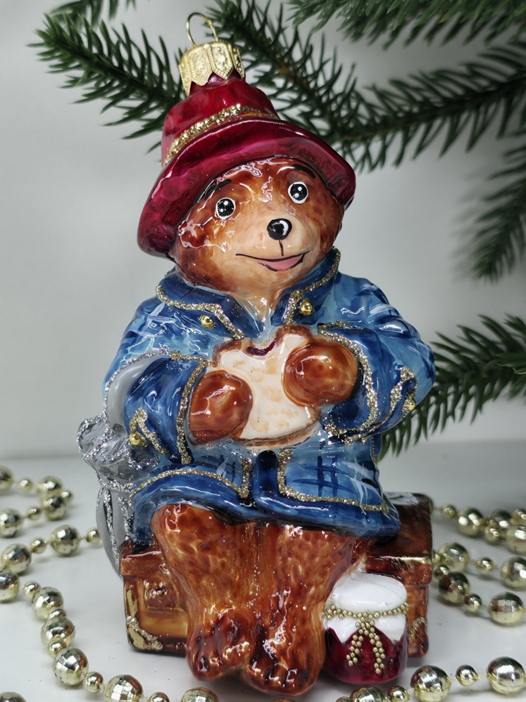 фото Стеклянная елочная игрушка Мишка Паддингтон