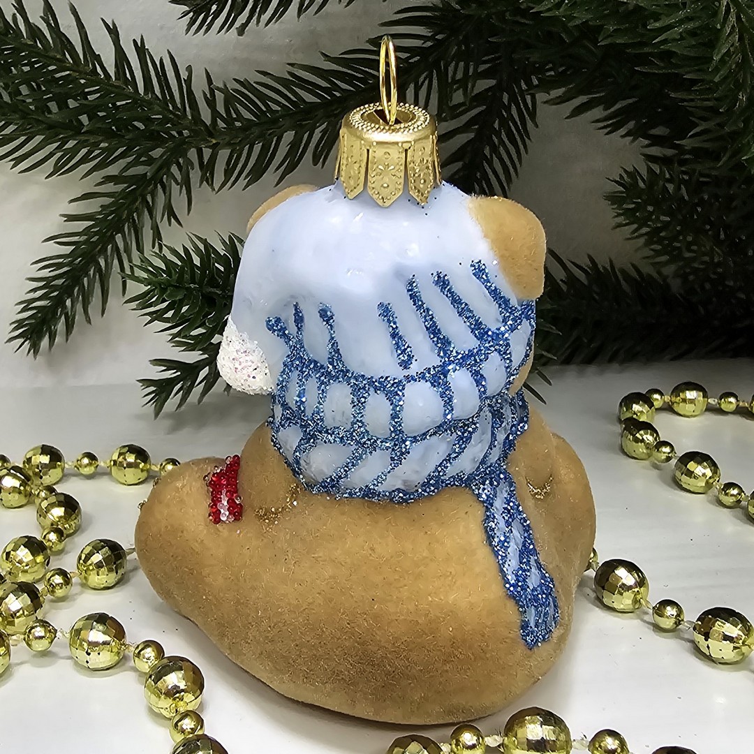 фото Стеклянная елочная игрушка Мишка беби флок