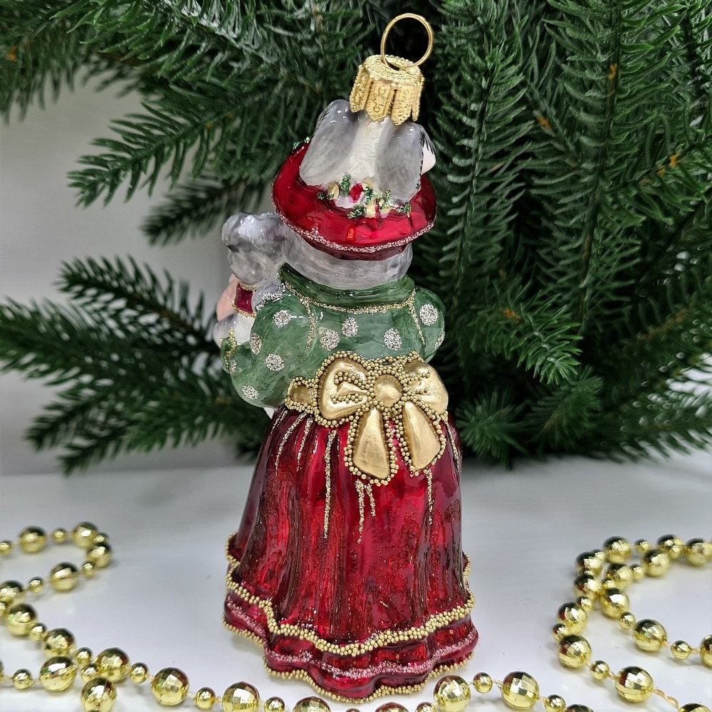 фото Стеклянная елочная игрушка Зайчиха с зайчатами