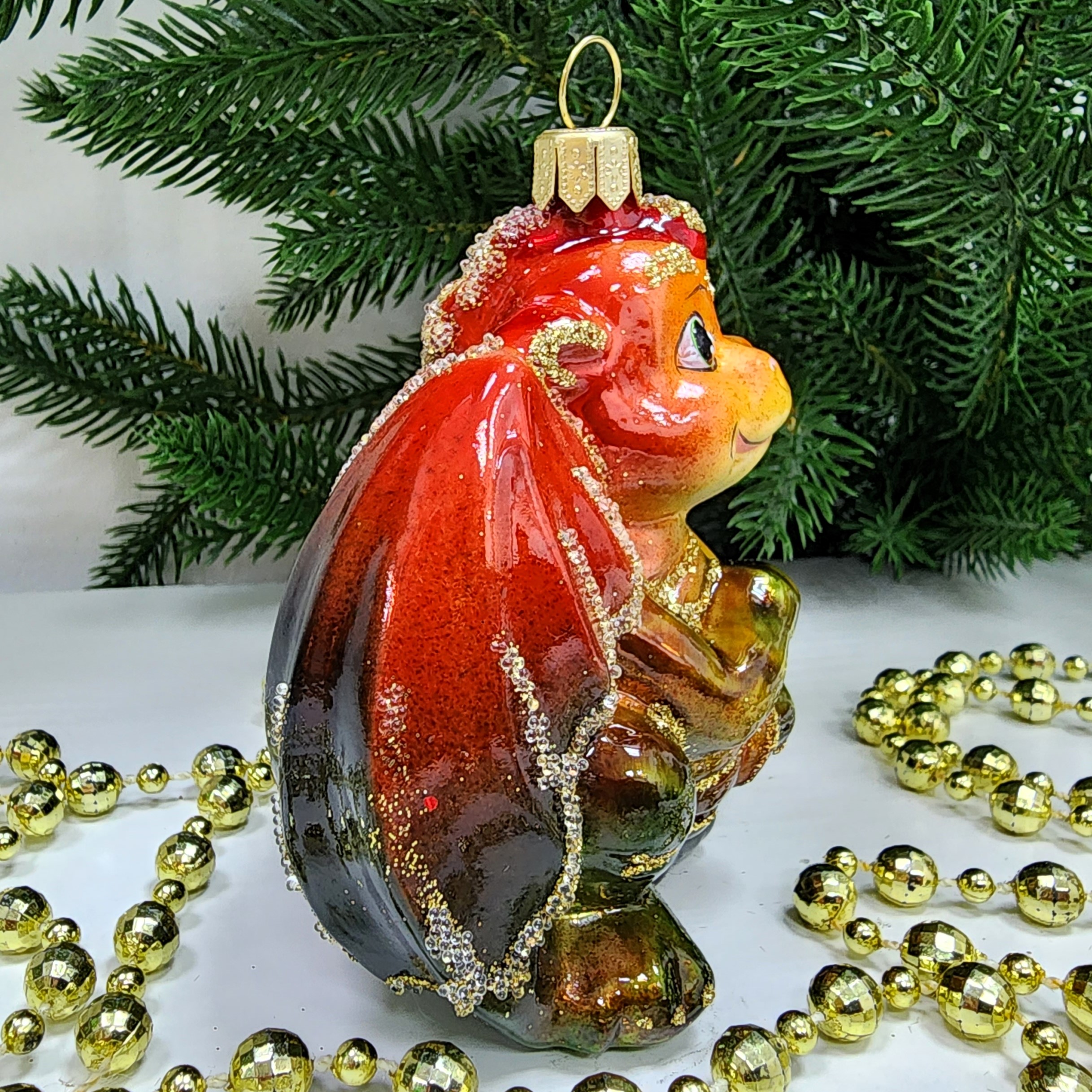 фото Стеклянная елочная игрушка Дракончик с часиками