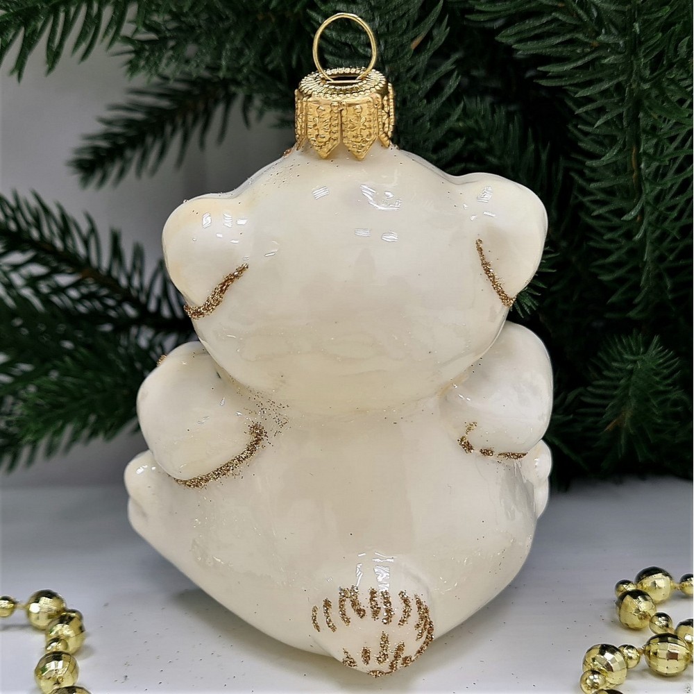 фото Стеклянная елочная игрушка Мишка с сердцем